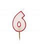 Sviečka - číslica 6 - trblietavá s červeným okrajom 6cm 1ks/P99