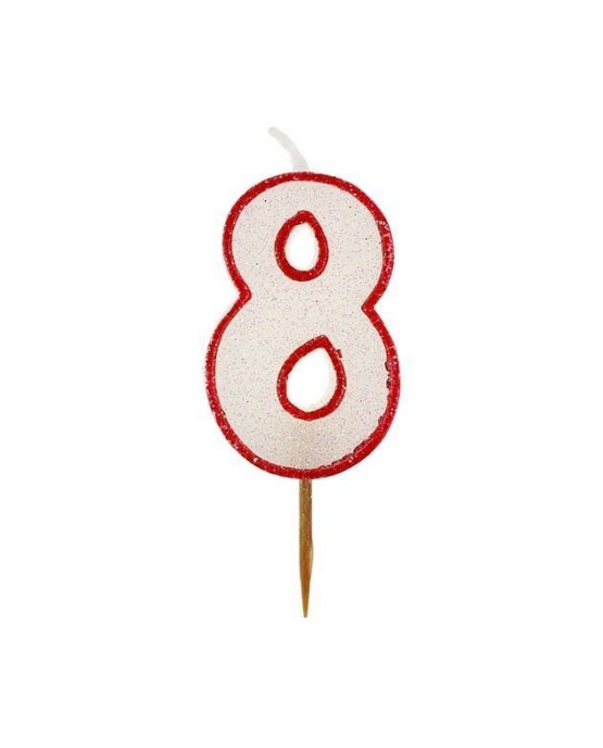 Sviečka - číslica 8 - trblietavá s červeným okrajom 6cm 1ks/P99