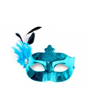 Benátska maska -tyrkysová s pierkom