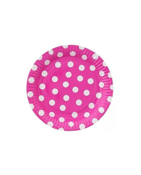 Tanieriky -ružové- biele bodky 23 cm - 6 ks