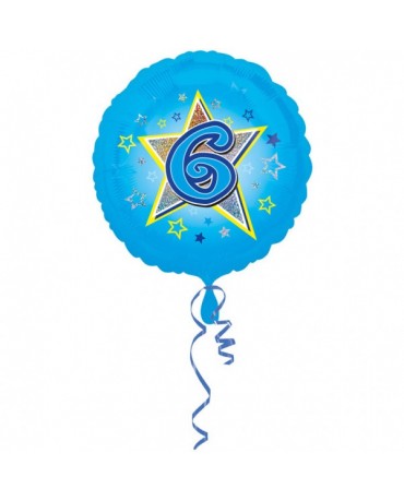 Fóliový balón číslo 6-modrý s hviezdou 47cm