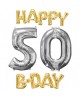 Fóliový balón Happy Bday 50 zlato strieborný
