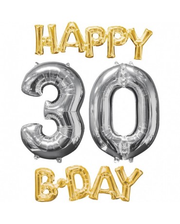 Fóliový balón Happy Bday 30 zlato-strieborný