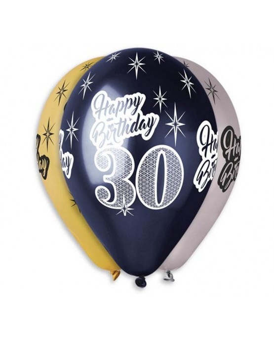 Metalické balóny Happy Birthday 30, 12'' 6ks