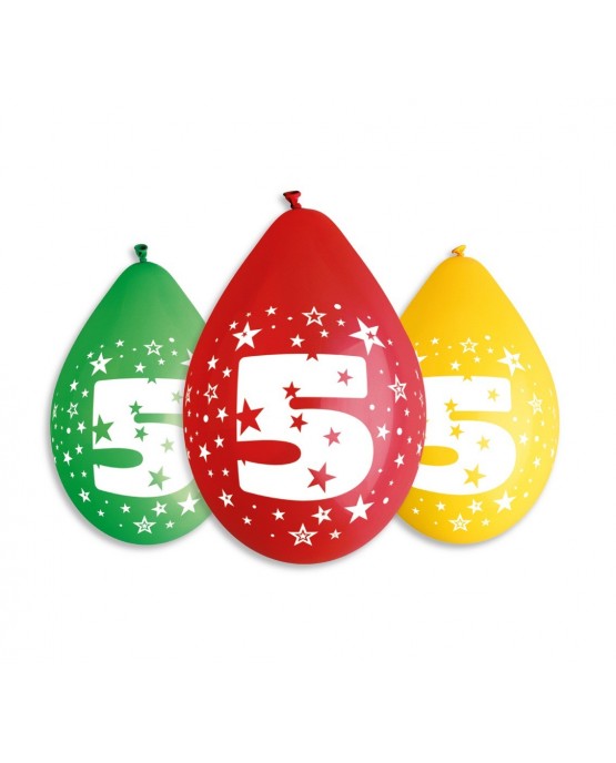 Pastelové balóny číslo 5 visiace 12'' mix 5ks