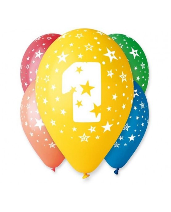 Latexové balóny číslo 1-hviezdy 30cm 10ks
