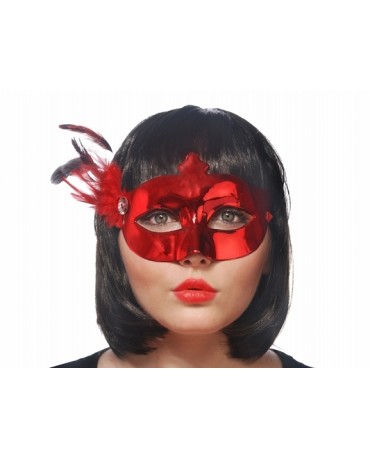 Benátska maska -červená s pierkom