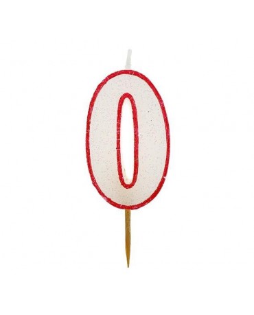 Sviečka číslo 0 - trblietavá-červená 6cm 1ks