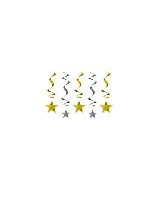Špirály - zlaté a strieborné hviezdy 60cm 5ks
