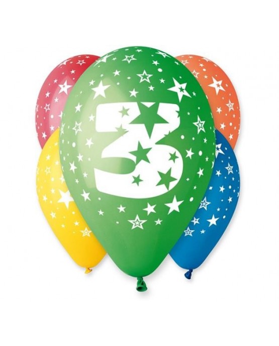 Latexové balóny číslo 3-hviezdy 30cm 10ks
