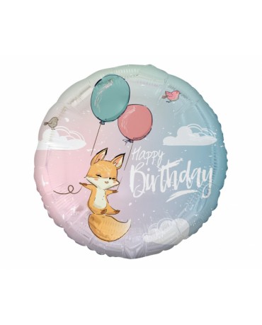 Fóliový balón Happy Birthday - líška, 18"