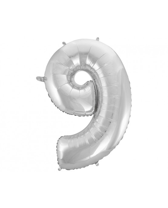 Fóliový balón číslo 9-strieborný 92 cm