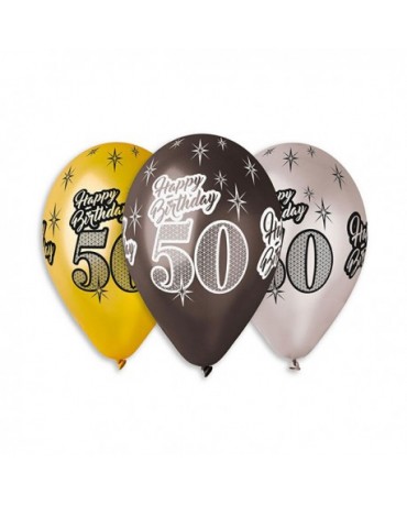 Metalické balóny Happy Birthday 50, 12'' 6ks