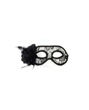 Maska Benátsky karneval -čierna čipka s ružou 1ks/P68