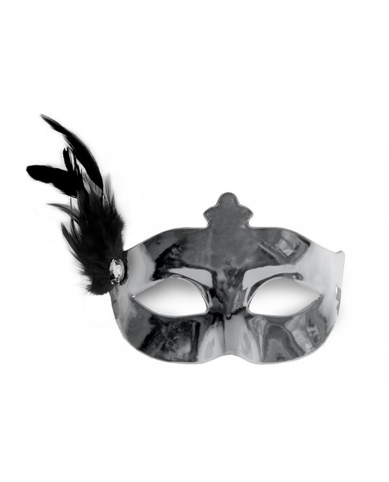 Maska Benátsky karneval -strieborná s pierkom 1ks/P67