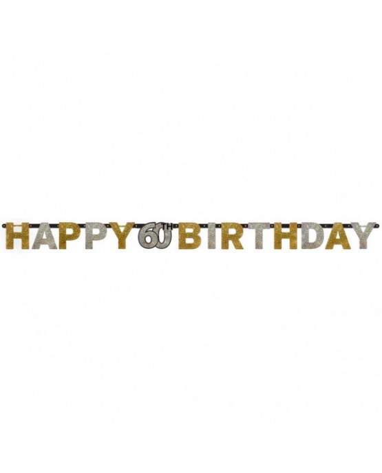 Banner Happy Birthday 60- strieborno-zlatý