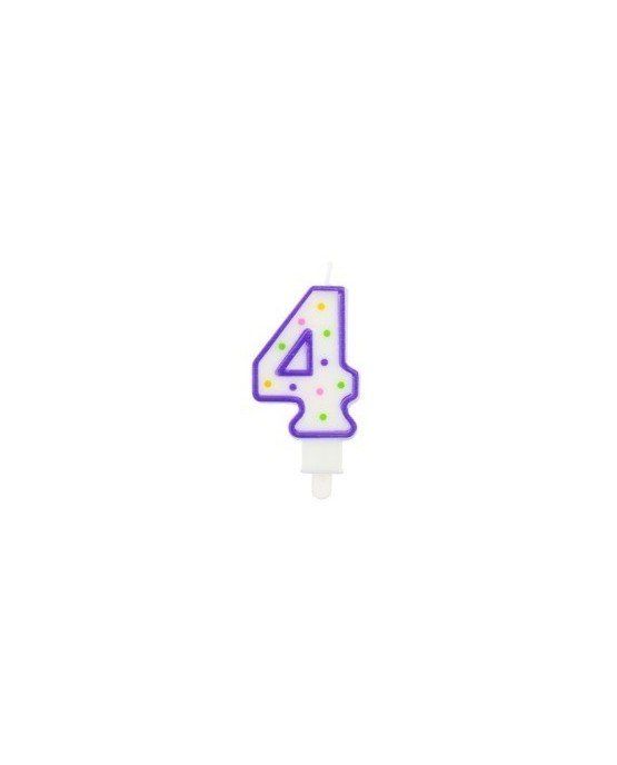 Sviečka - číslica 4 - fialová s bodkami 1ks/P26